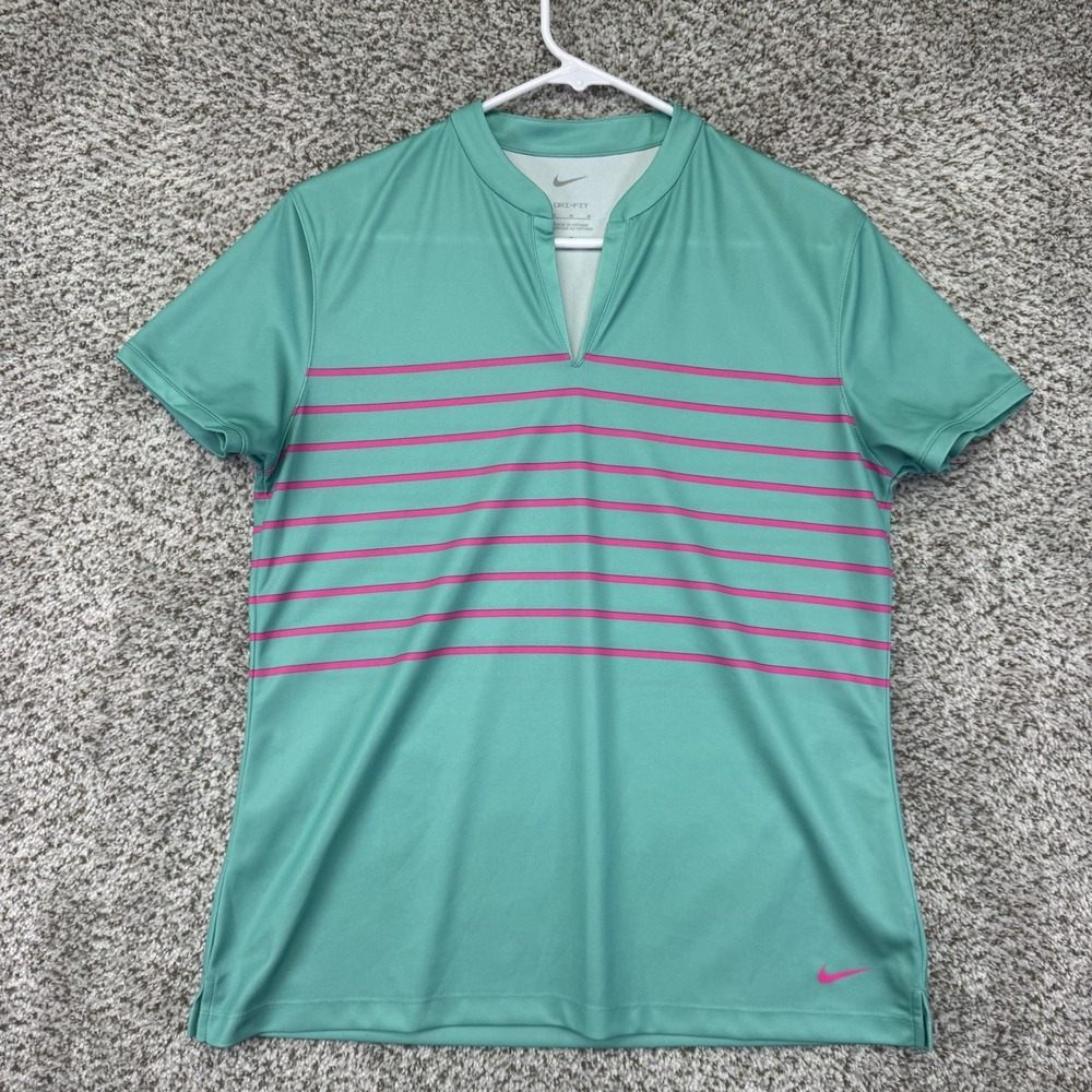 Nike Blade Polo Shirt Women's Size Medium Victory Striped Golf V Neck DH2304-392